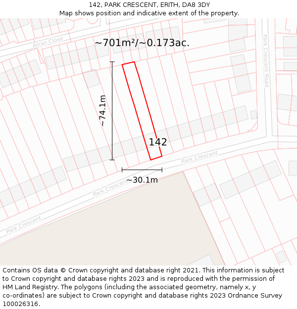 142, PARK CRESCENT, ERITH, DA8 3DY: Plot and title map