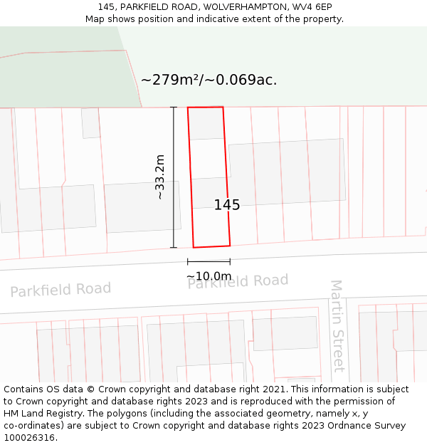 145, PARKFIELD ROAD, WOLVERHAMPTON, WV4 6EP: Plot and title map