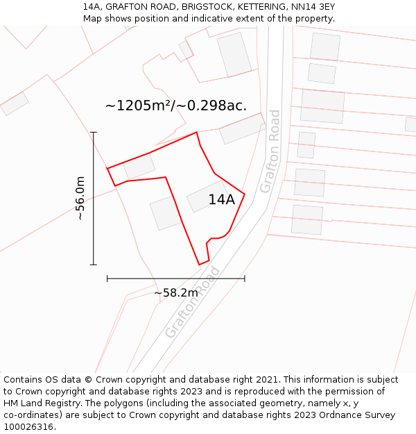 14A, GRAFTON ROAD, BRIGSTOCK, KETTERING, NN14 3EY: Plot and title map