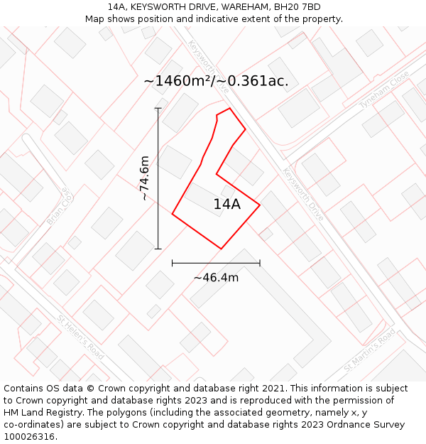 14A, KEYSWORTH DRIVE, WAREHAM, BH20 7BD: Plot and title map