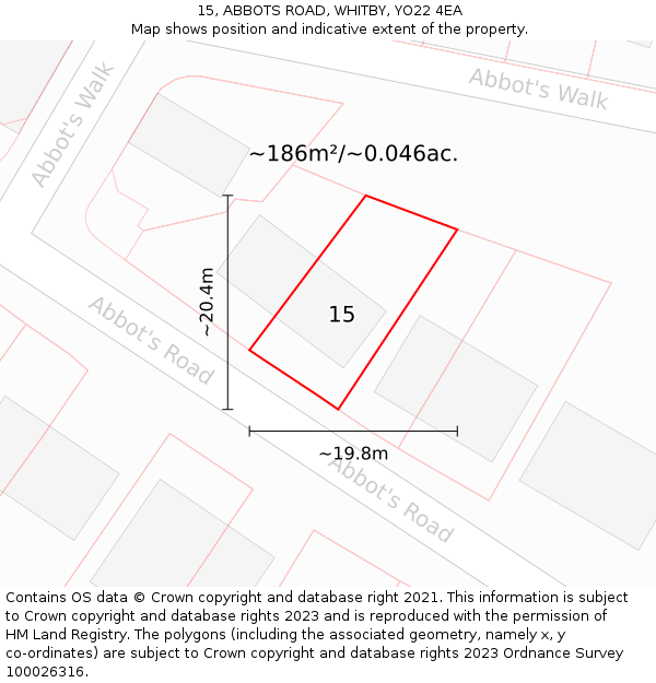 15, ABBOTS ROAD, WHITBY, YO22 4EA: Plot and title map