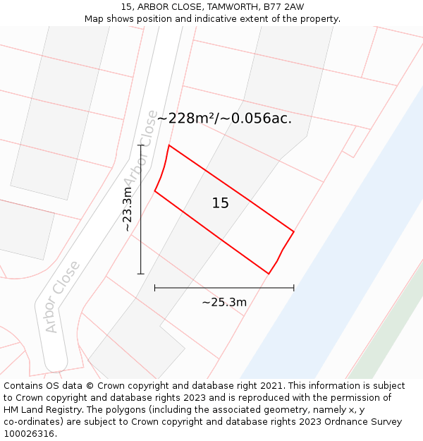 15, ARBOR CLOSE, TAMWORTH, B77 2AW: Plot and title map