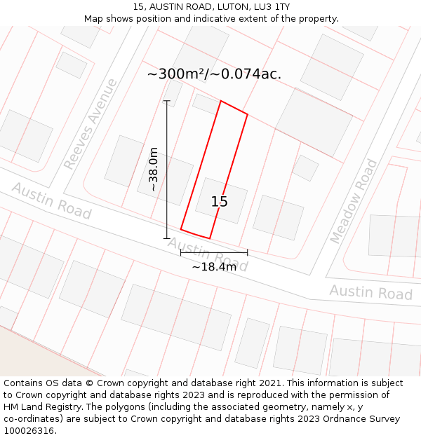 15, AUSTIN ROAD, LUTON, LU3 1TY: Plot and title map