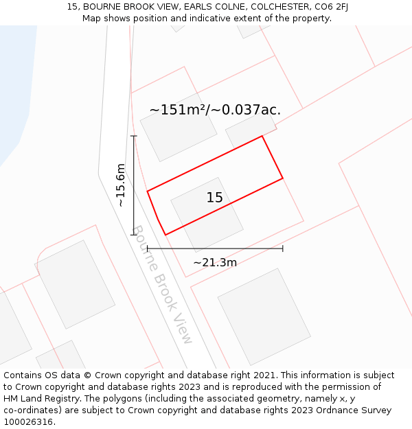 15, BOURNE BROOK VIEW, EARLS COLNE, COLCHESTER, CO6 2FJ: Plot and title map