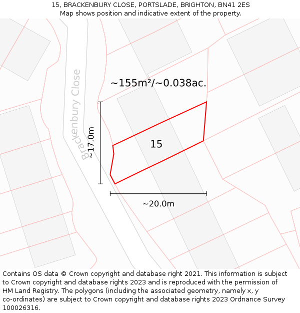 15, BRACKENBURY CLOSE, PORTSLADE, BRIGHTON, BN41 2ES: Plot and title map