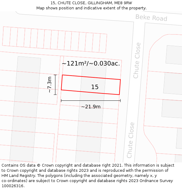 15, CHUTE CLOSE, GILLINGHAM, ME8 9RW: Plot and title map