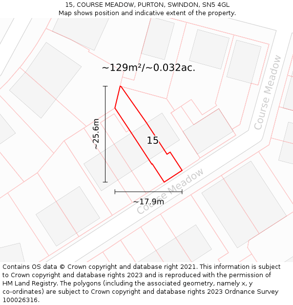 15, COURSE MEADOW, PURTON, SWINDON, SN5 4GL: Plot and title map