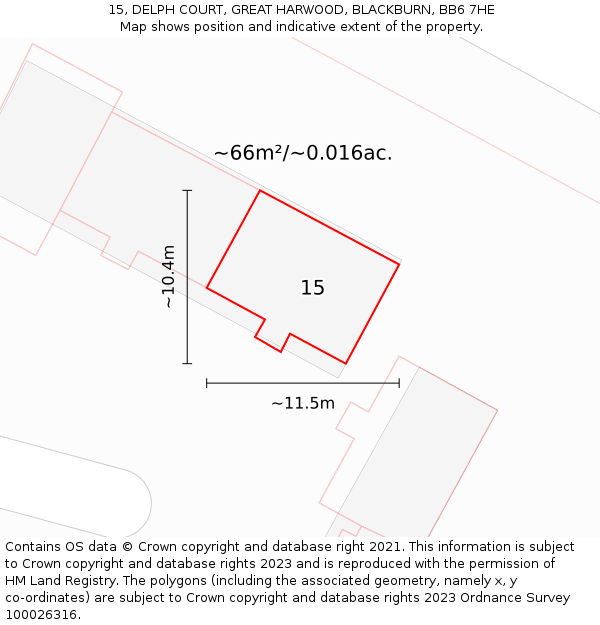 15, DELPH COURT, GREAT HARWOOD, BLACKBURN, BB6 7HE: Plot and title map