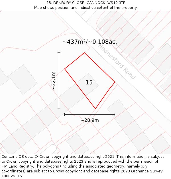 15, DENBURY CLOSE, CANNOCK, WS12 3TE: Plot and title map