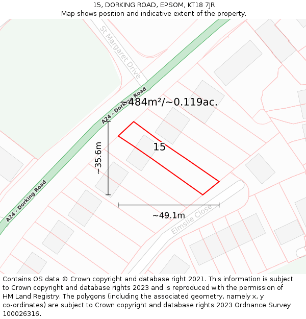 15, DORKING ROAD, EPSOM, KT18 7JR: Plot and title map