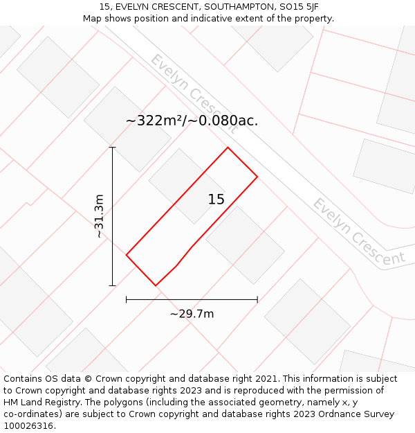 15, EVELYN CRESCENT, SOUTHAMPTON, SO15 5JF: Plot and title map