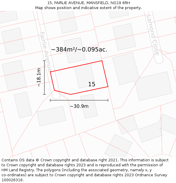 15, FAIRLIE AVENUE, MANSFIELD, NG19 6RH: Plot and title map