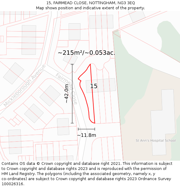 15, FAIRMEAD CLOSE, NOTTINGHAM, NG3 3EQ: Plot and title map