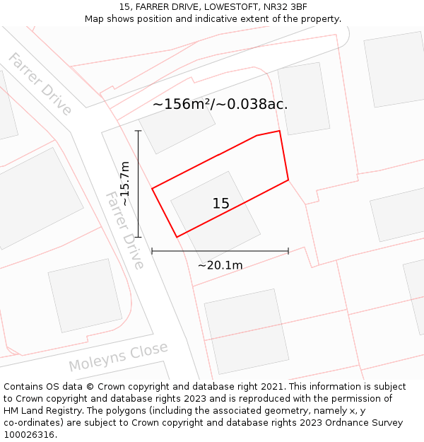 15, FARRER DRIVE, LOWESTOFT, NR32 3BF: Plot and title map