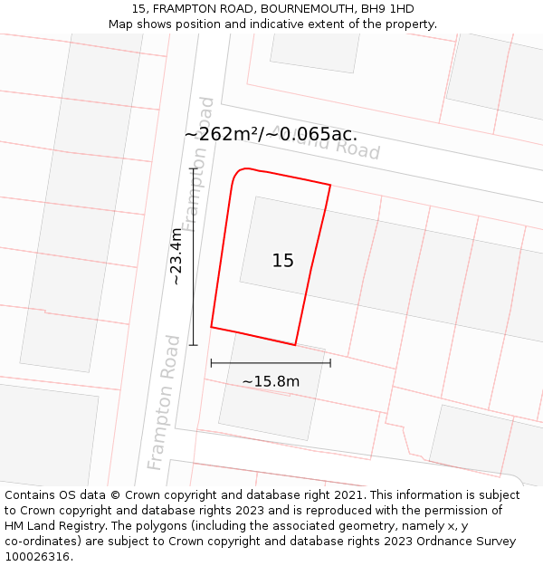 15, FRAMPTON ROAD, BOURNEMOUTH, BH9 1HD: Plot and title map