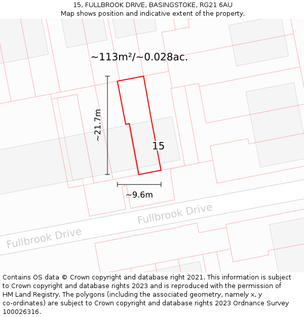 15, FULLBROOK DRIVE, BASINGSTOKE, RG21 6AU: Plot and title map