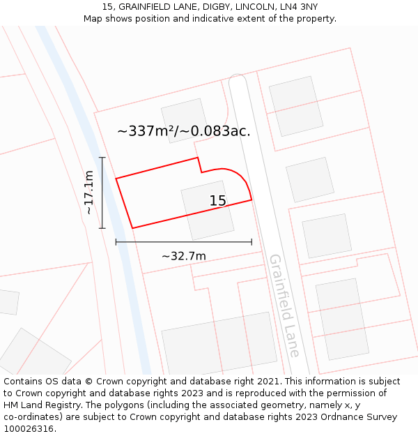 15, GRAINFIELD LANE, DIGBY, LINCOLN, LN4 3NY: Plot and title map