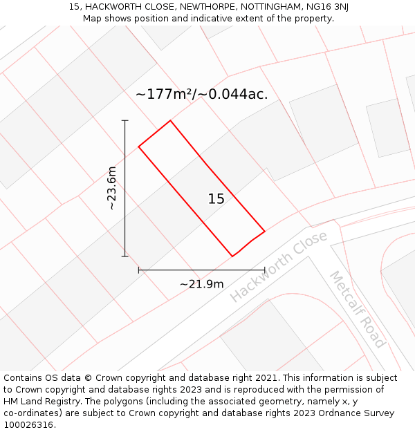 15, HACKWORTH CLOSE, NEWTHORPE, NOTTINGHAM, NG16 3NJ: Plot and title map