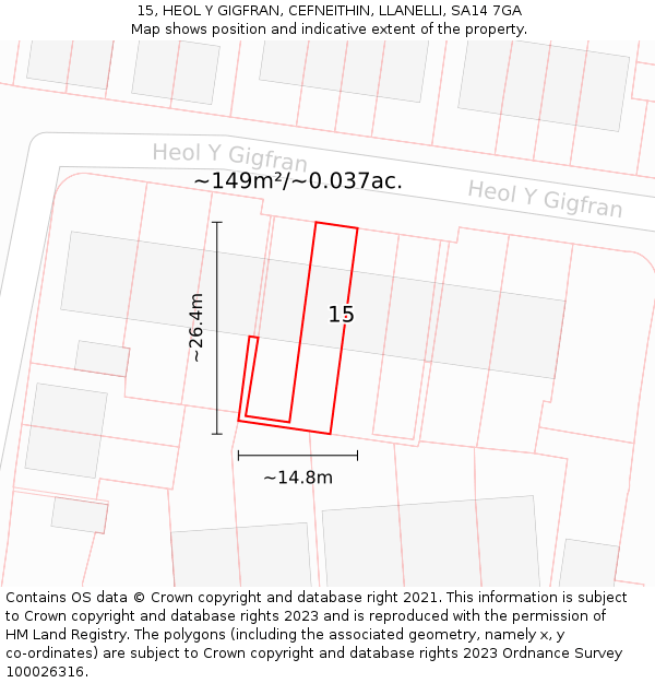 15, HEOL Y GIGFRAN, CEFNEITHIN, LLANELLI, SA14 7GA: Plot and title map