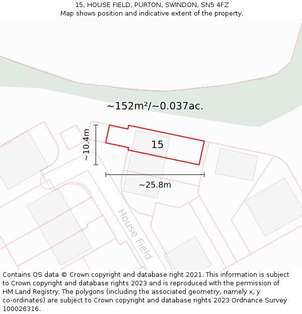 15, HOUSE FIELD, PURTON, SWINDON, SN5 4FZ: Plot and title map