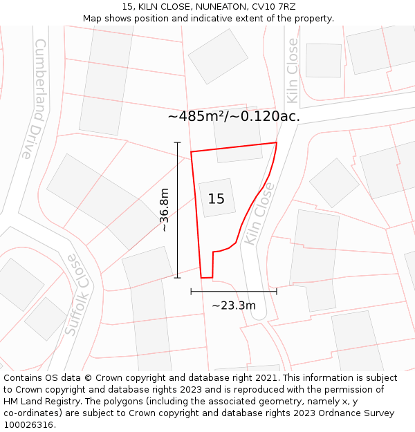 15, KILN CLOSE, NUNEATON, CV10 7RZ: Plot and title map