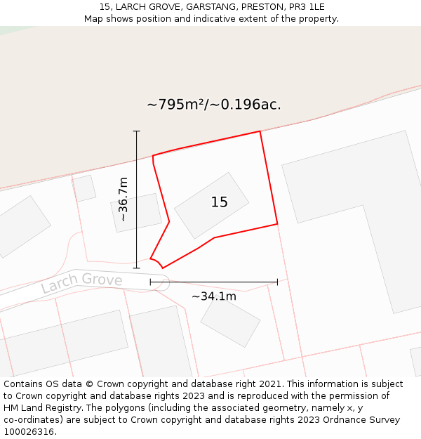 15, LARCH GROVE, GARSTANG, PRESTON, PR3 1LE: Plot and title map