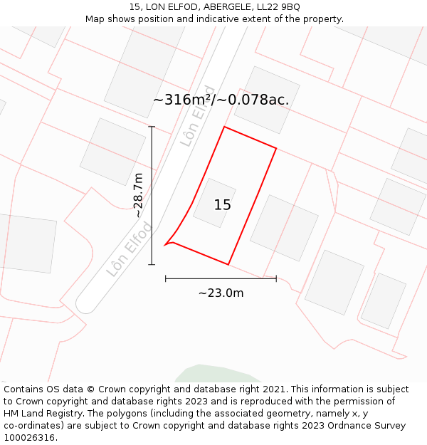 15, LON ELFOD, ABERGELE, LL22 9BQ: Plot and title map
