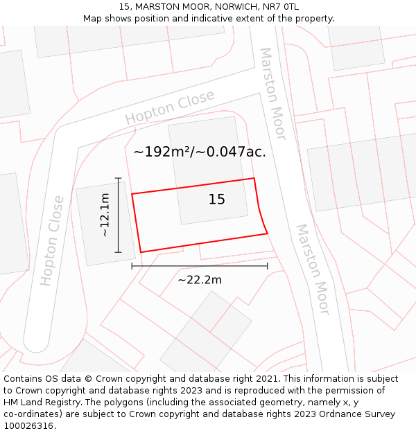 15, MARSTON MOOR, NORWICH, NR7 0TL: Plot and title map