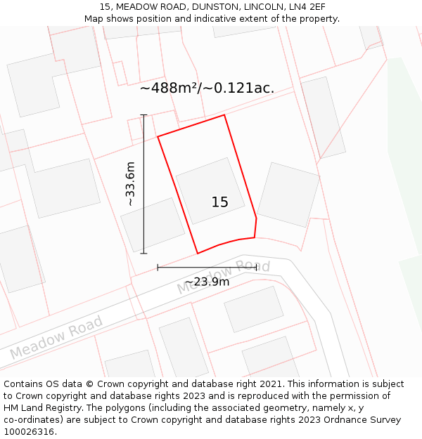15, MEADOW ROAD, DUNSTON, LINCOLN, LN4 2EF: Plot and title map