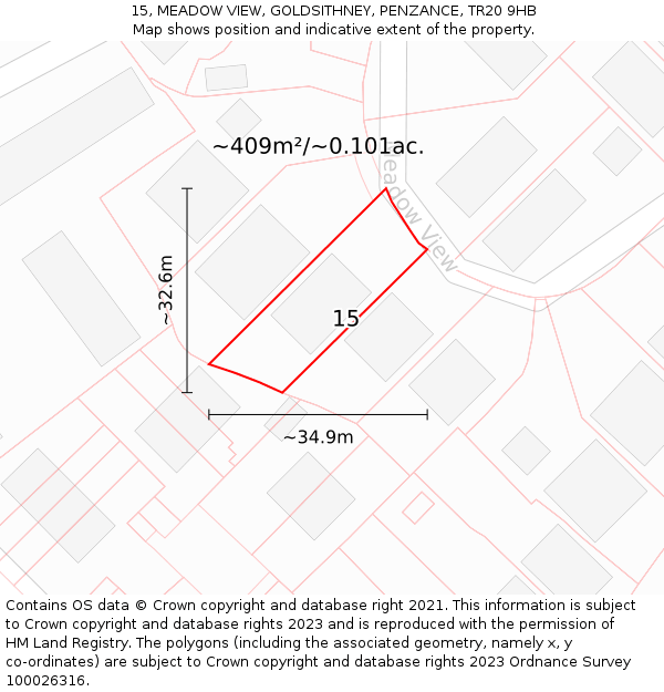15, MEADOW VIEW, GOLDSITHNEY, PENZANCE, TR20 9HB: Plot and title map