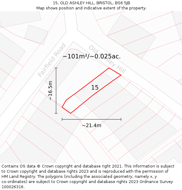15, OLD ASHLEY HILL, BRISTOL, BS6 5JB: Plot and title map