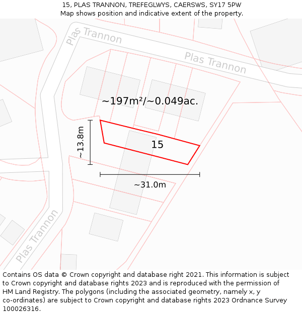 15, PLAS TRANNON, TREFEGLWYS, CAERSWS, SY17 5PW: Plot and title map