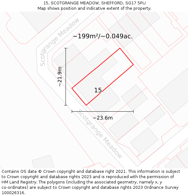 15, SCOTGRANGE MEADOW, SHEFFORD, SG17 5PU: Plot and title map