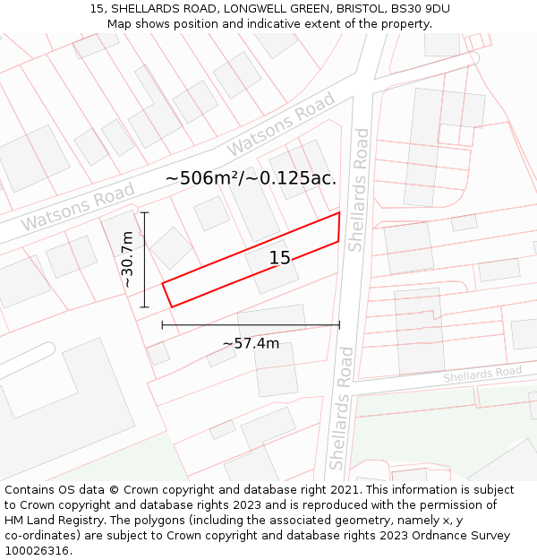 15, SHELLARDS ROAD, LONGWELL GREEN, BRISTOL, BS30 9DU: Plot and title map