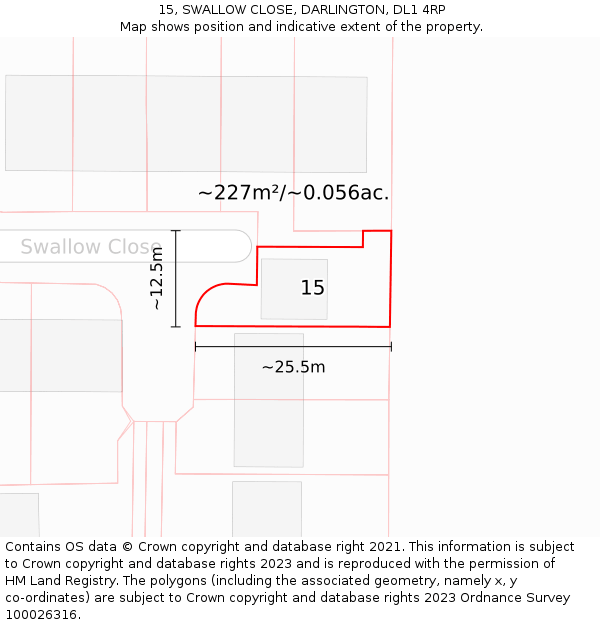 15, SWALLOW CLOSE, DARLINGTON, DL1 4RP: Plot and title map