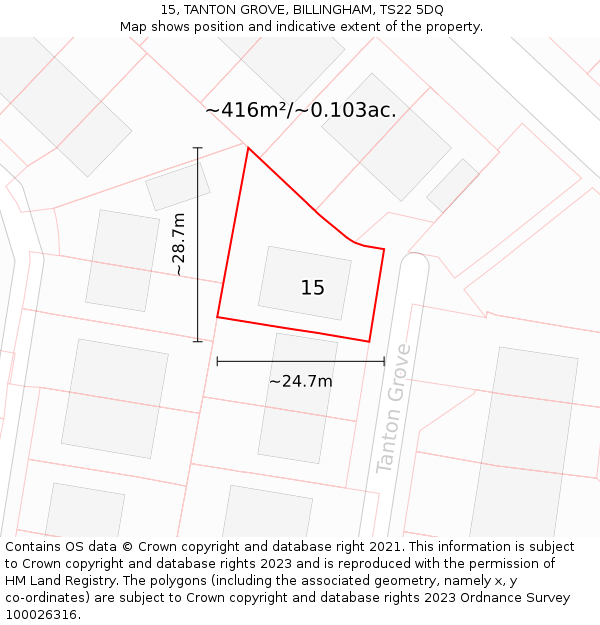 15, TANTON GROVE, BILLINGHAM, TS22 5DQ: Plot and title map