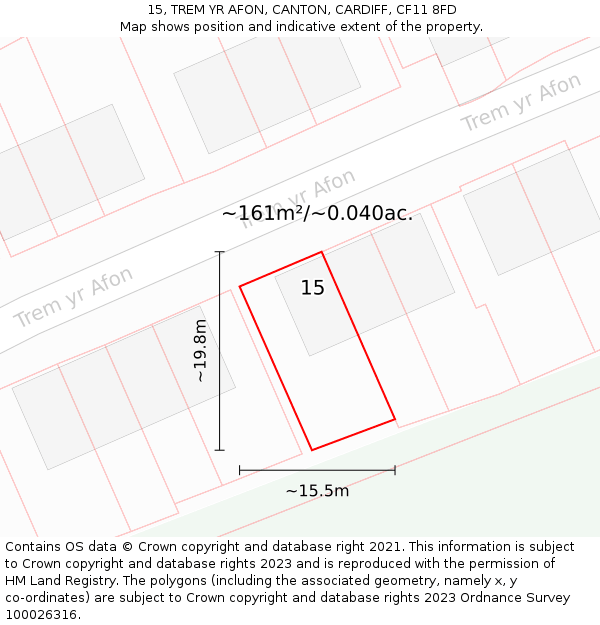 15, TREM YR AFON, CANTON, CARDIFF, CF11 8FD: Plot and title map