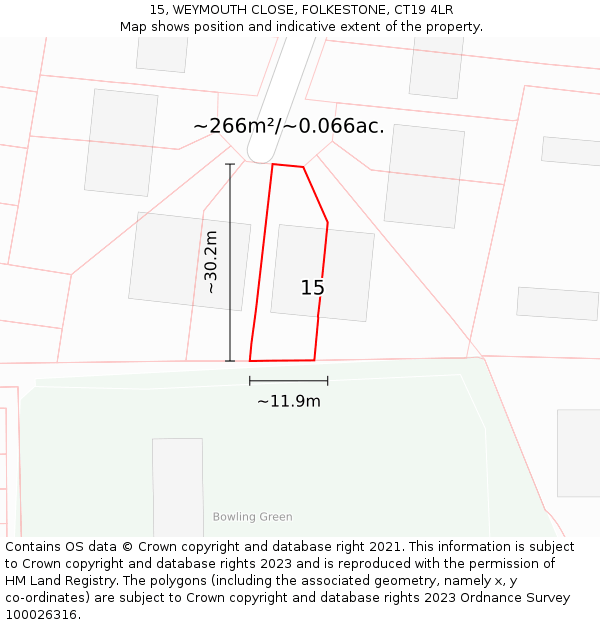 15, WEYMOUTH CLOSE, FOLKESTONE, CT19 4LR: Plot and title map