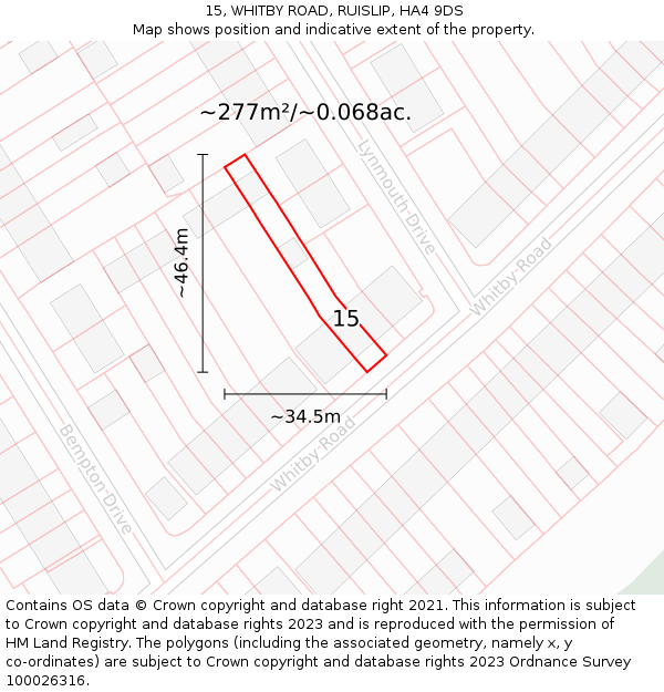 15, WHITBY ROAD, RUISLIP, HA4 9DS: Plot and title map