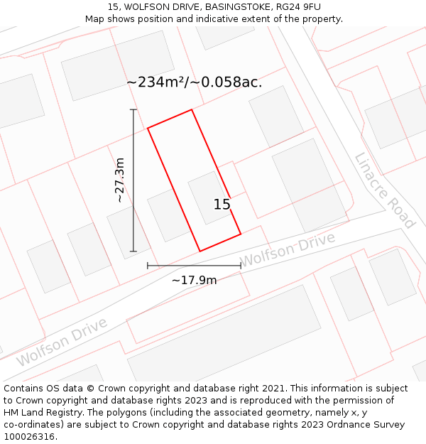 15, WOLFSON DRIVE, BASINGSTOKE, RG24 9FU: Plot and title map
