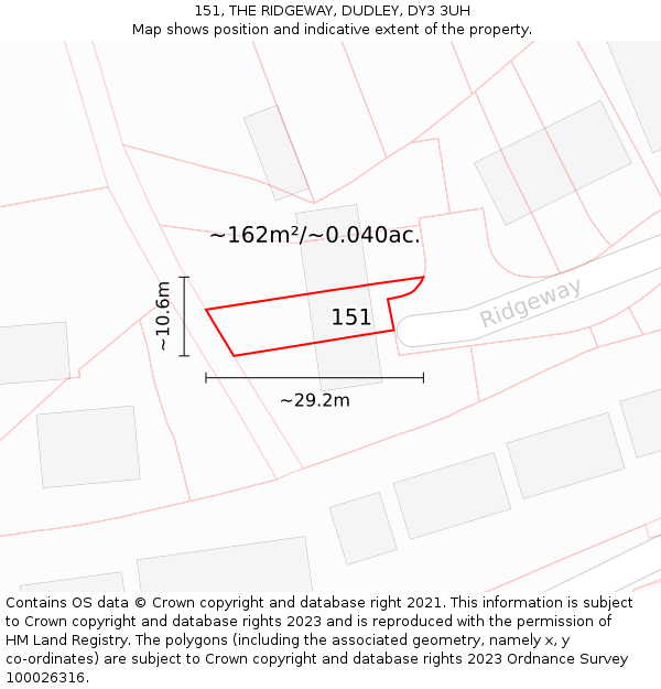 151, THE RIDGEWAY, DUDLEY, DY3 3UH: Plot and title map