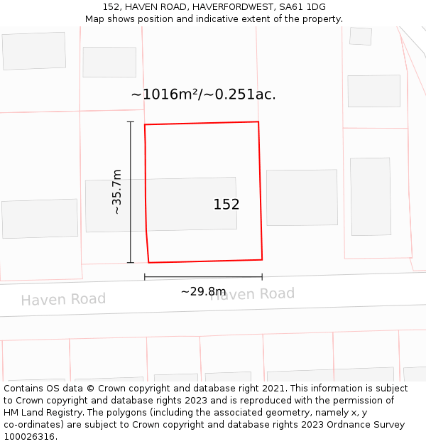 152, HAVEN ROAD, HAVERFORDWEST, SA61 1DG: Plot and title map