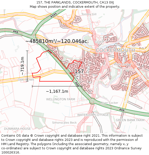 157, THE PARKLANDS, COCKERMOUTH, CA13 0XJ: Plot and title map