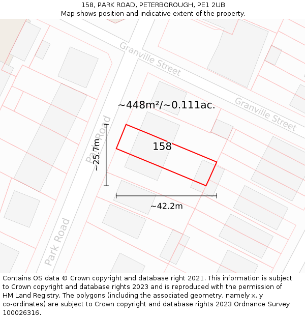 158, PARK ROAD, PETERBOROUGH, PE1 2UB: Plot and title map