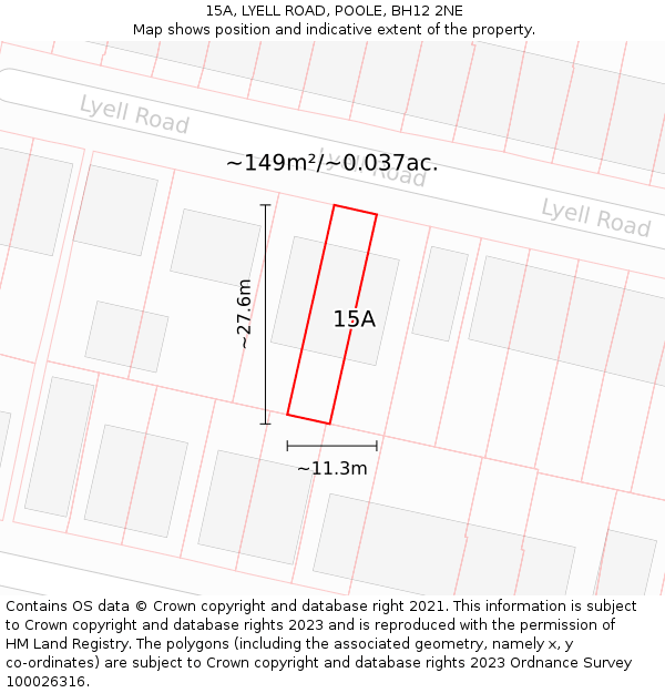 15A, LYELL ROAD, POOLE, BH12 2NE: Plot and title map