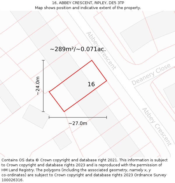 16, ABBEY CRESCENT, RIPLEY, DE5 3TP: Plot and title map
