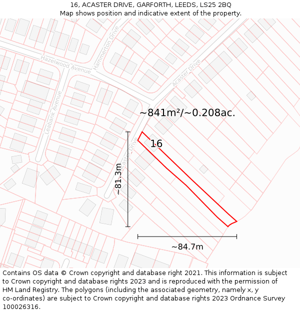16, ACASTER DRIVE, GARFORTH, LEEDS, LS25 2BQ: Plot and title map