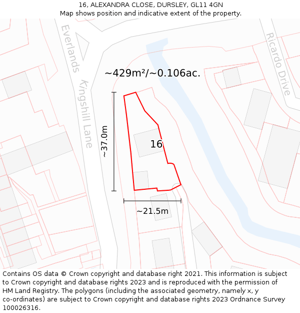 16, ALEXANDRA CLOSE, DURSLEY, GL11 4GN: Plot and title map