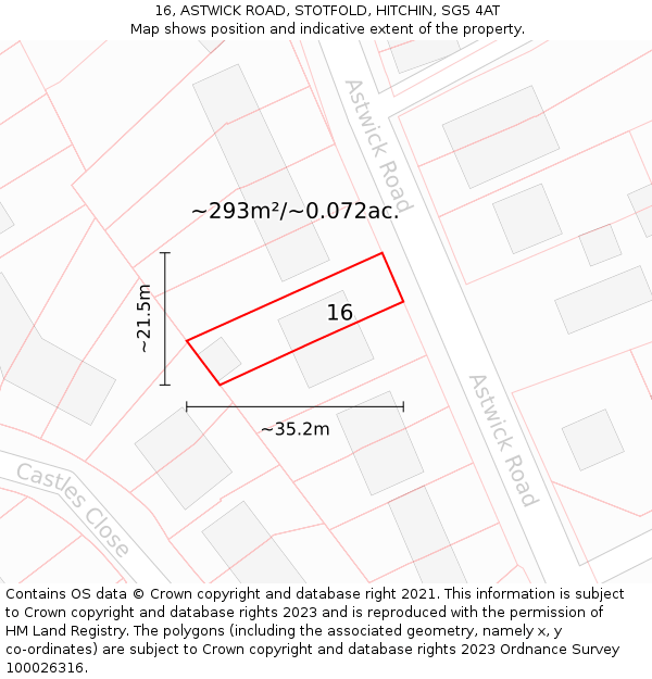 16, ASTWICK ROAD, STOTFOLD, HITCHIN, SG5 4AT: Plot and title map