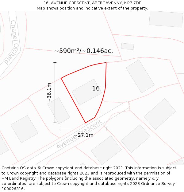 16, AVENUE CRESCENT, ABERGAVENNY, NP7 7DE: Plot and title map
